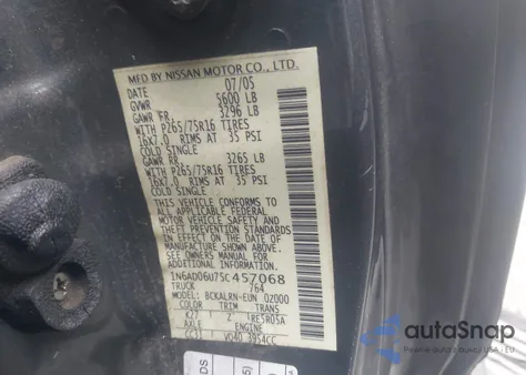 2005 Nissan Frontier Nismo Off Road z USA, uszkodzony, nr VIN 1N6AD06U75C457068